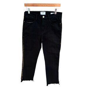 Frame Denim Le High Straight Jeans Black With Gold Side Stripes Size 30
